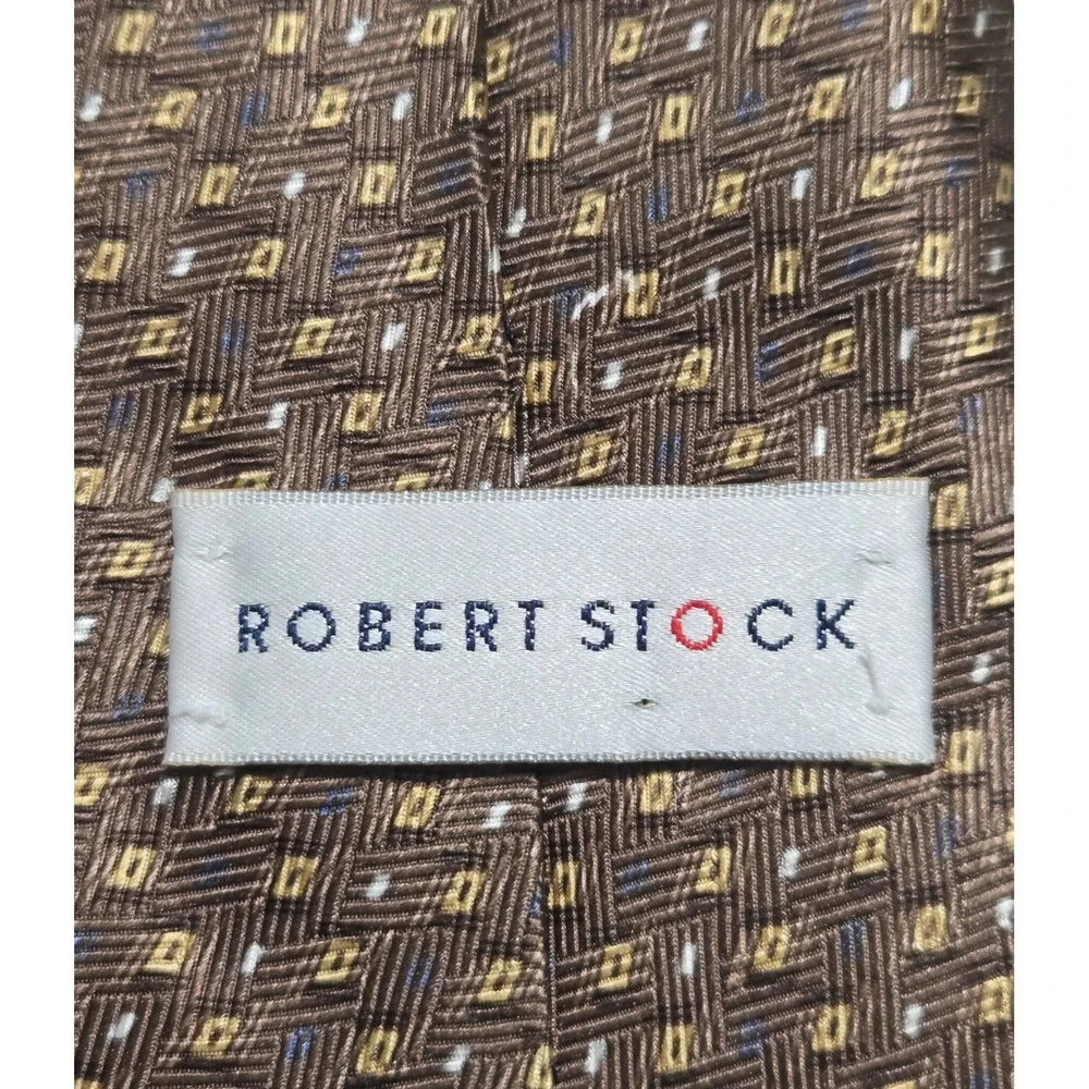 Robert Stock Silk Necktie Geometric Brown Gold 4x59